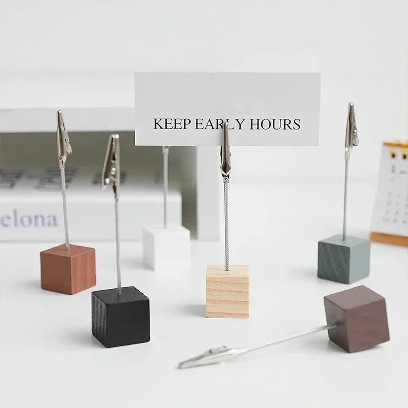 Wooden Memo Clips Business Card Holder